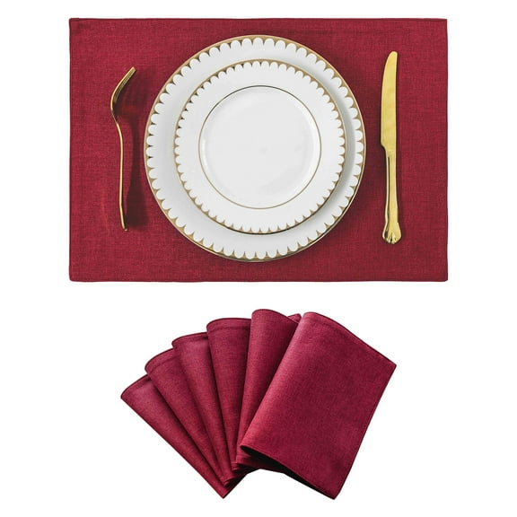 XmhyTop 6 Pcs Cloth Placemats, Dark red able Place Mats 33*48cm (12.99*18.9in), Washable Table Mats for Dining Table, Kitchen, Home Decor, Durable Polyester Material