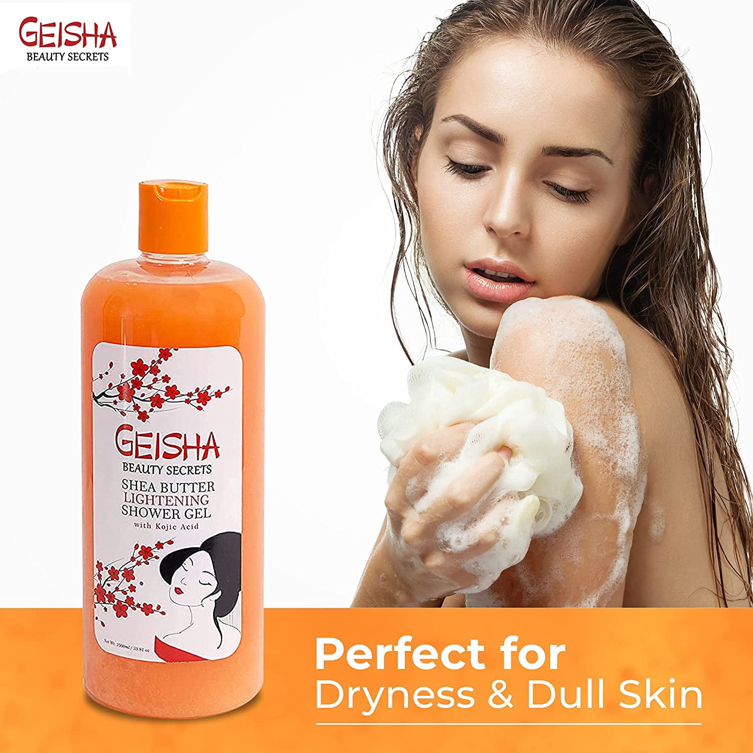 Geisha Body Wash & Shower Gel with Kojic Acid and Shea Butter, Coconut Scent, 1000ml
