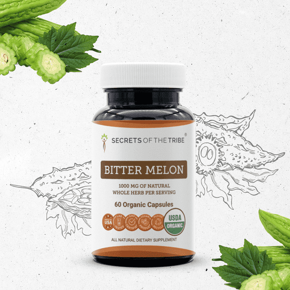 Secrets Of The Tribe Bitter Melon Organic Capsules Dietary Supplement, Natural Herbal Capsules for Blood Sugar Support, Certified Organic Bitter Melon (Momordica charantia) Dried Fruit, 60 Capsules
