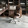thumbnail image 4 of Costway Ergonomic Office Chair PU Leather Executive Swivel with Flip-up Armrests Brown, 4 of 9
