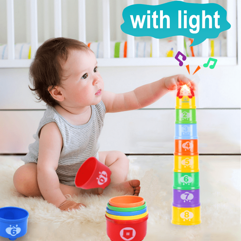GOODWAY Baby Stacking Cups Toys,Early Educational Toy for Toddlers 1-3  Years,Nesting Toys 10 Months,with Light and Sound,Suitable for