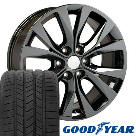 20x8.5 Wheels & Tires Fits Ford® Trucks - F150® Style PVD Black Chrome Rims, Hollander 10003 w/Goodyear