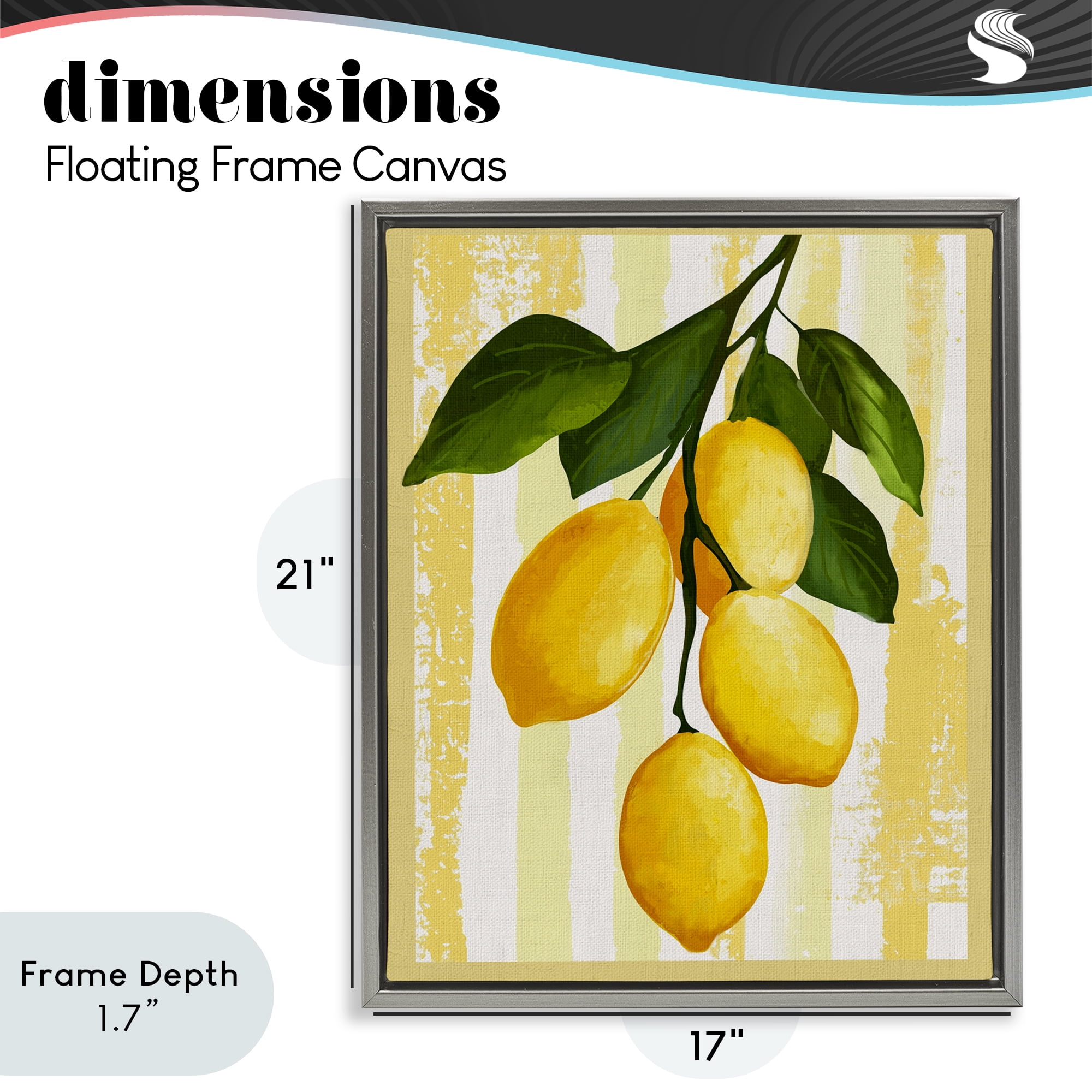 Stupell Industries Lemons on Green Branch Gray Framed Floater Canvas Wall Art, design by Yen