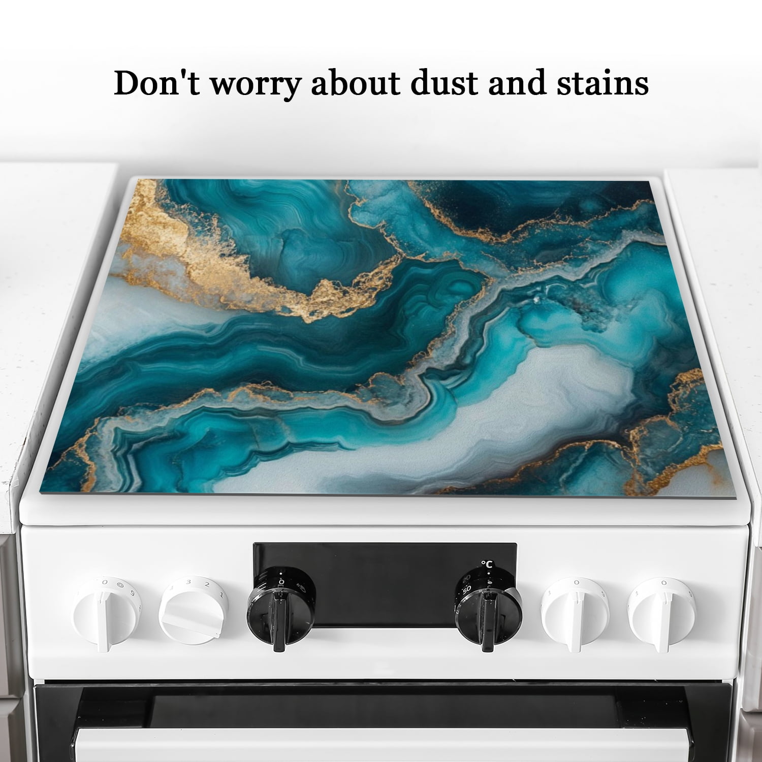 Stove Top Covers for Electric Stove, Abstract Blue Green Marble Print Heat Resistant Cooktop Protector, Waterproof Oilproof Dustproof Square Mat for Kitchen RV (28×20 Inch)