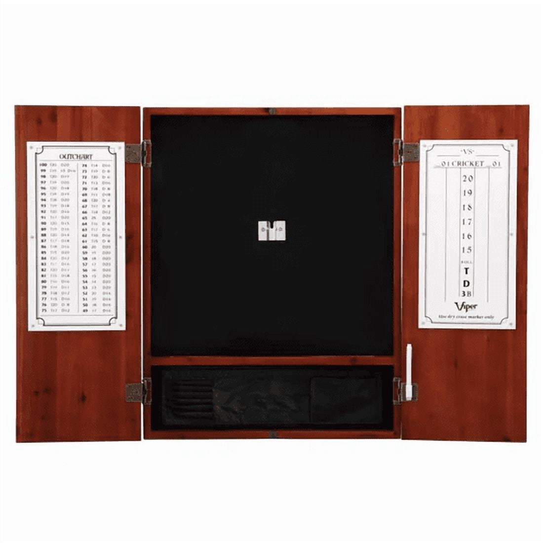 Viper Metropolitan Cinnamon Steel Tip Dartboard Cabinet, Viper Razorback Sisal Dartboard, Viper Underground Raven Steel Tip Darts 25 Grams, and Viper Vinyl Dart Mat