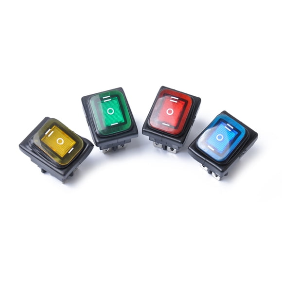 4Pcs Rocker Toggle Switch On-Off-On 6 12V DC Car Boat Automobiles Waterproof LED Latching Switches (Blue, Red, Green, Yellow Lights)