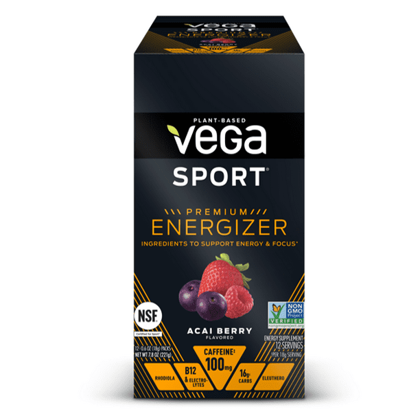 Vega Sport Pre Workout Energizer Powder, Acai Berry, 0.6 Oz, 12 Ct
