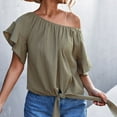 thumbnail image 5 of USSUMA Summer Tops for Women Trendy Ruffle Tie Knot Front Blouse Tunic Loose Fit Solid Color Womens Tops Casual Round Neck Short Sleeve Shirts for Women Dressy Casual, 5 of 8