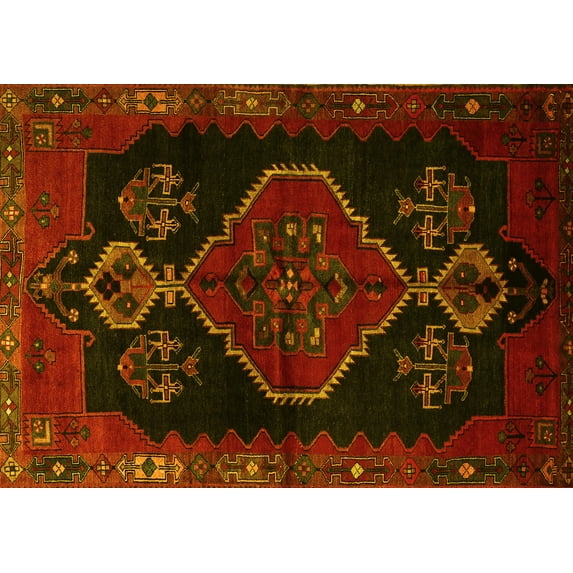 Ahgly Company Machine Washable Indoor Rectangle Persian Yellow Traditional Area Rugs, 2' x 3'