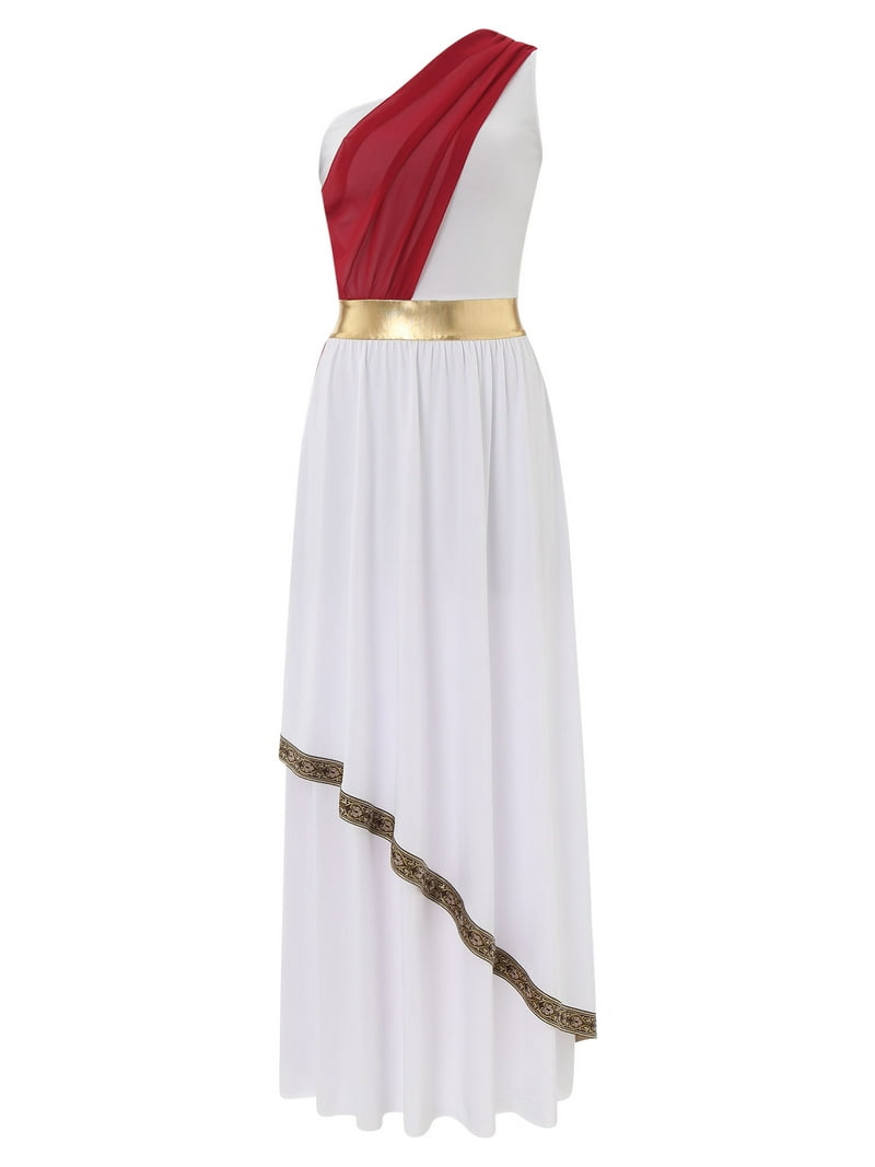 Haitryli Womens Ancient Greek Dress Toga One Shoulder Tiered Maxi Dress  Roman Costumes Praise Dress Burgundy L - Walmart.com