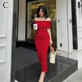 thumbnail image 1 of Womens Bodycon Mini Dress Hip Wrap Wear One-Step Sexy Straight Shoulder, 1 of 9