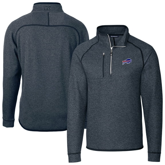 Men's Cutter & Buck Heather Navy Buffalo Bills Big & Tall Mainsail Sweater-Knit Half-Zip Jacket