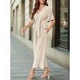 thumbnail image 2 of Summer V-neck Womens Wide Leg Jumpsuits Short Sleeve Tie Knot Front Long Romper, 2 of 7