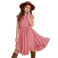 thumbnail image 1 of XASZHN Robe Vintage pour Petites Filles, Unie, Manches Courtes, Volants, Évasée, Rétro Rockabilly, Robes de Fête, Vêtements, Rose, 7-8 Ans, 1 of 7