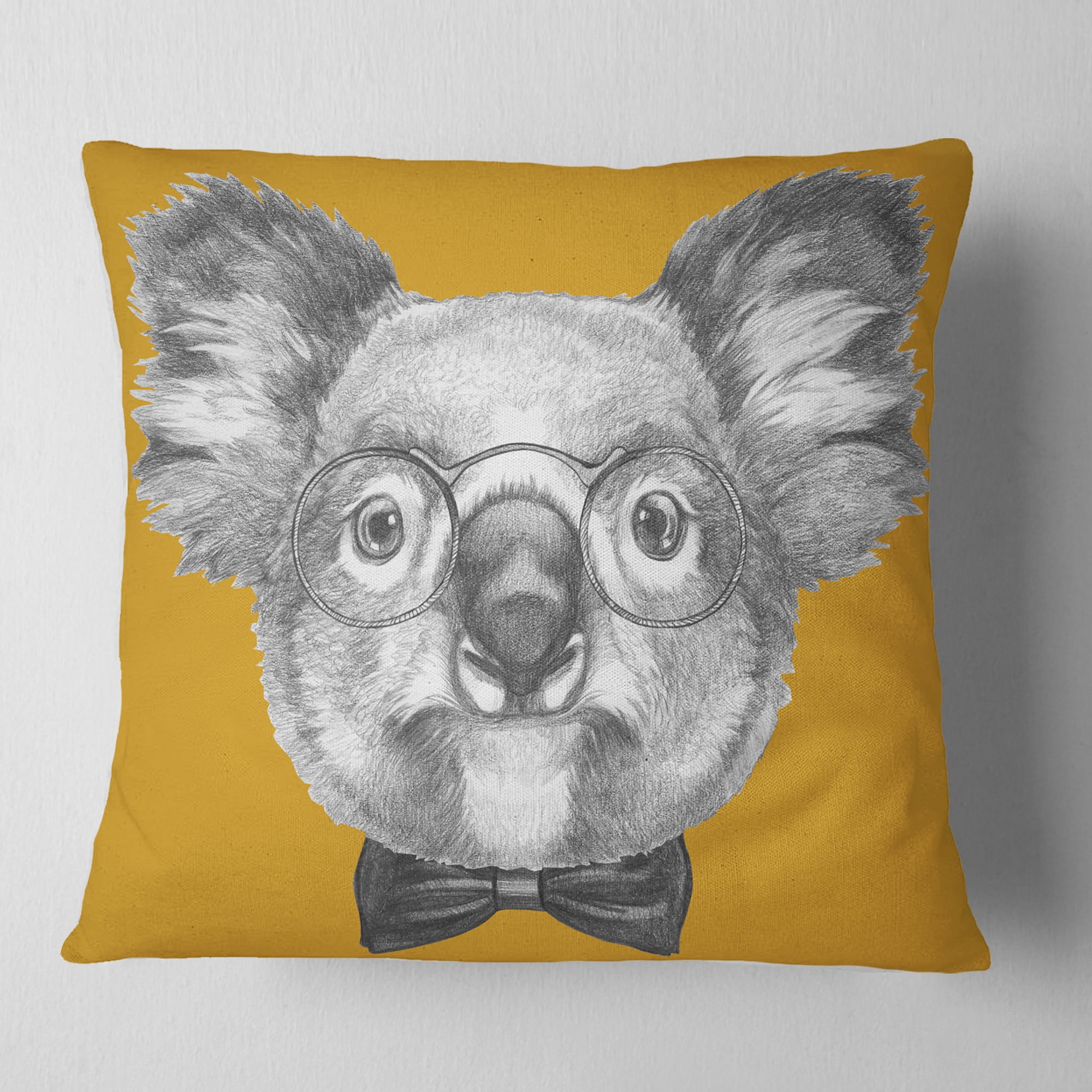 Designart Koala with Glasses and Bow Tie - Contemporary Animal Throw Pillow - 18x18
