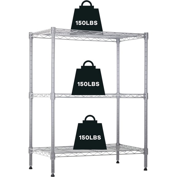 Colourfull 3-Tier Wire Shelving Unit Storage Shelves Shelf Organizer 30"x23"x12" Heavy Duty Metal Storage Rack Wire Rack NSF Height Adjustable for Laundry Bathroom Kitchen Garage Shelving(Chrome)
