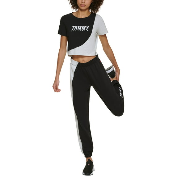 Tommy Hilfiger Sport Colorblocked Cropped T-Shirt Black/ White Stone XL
