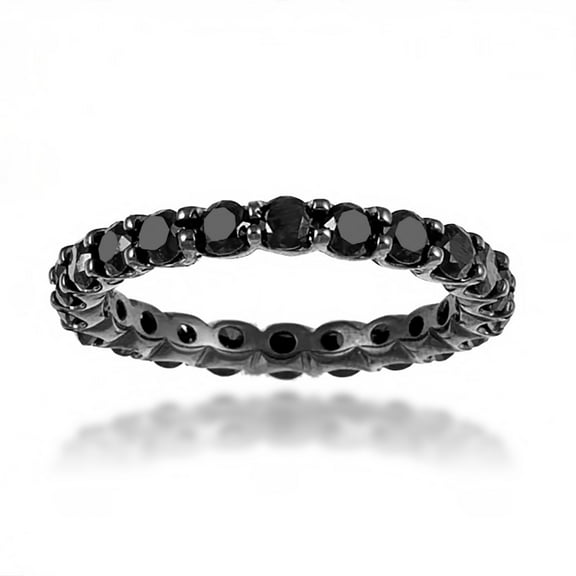 Unique Eternity Band 14K Rhodium Plated Gold Black Natural 2 Ctw Diamond Ring (Size 8)