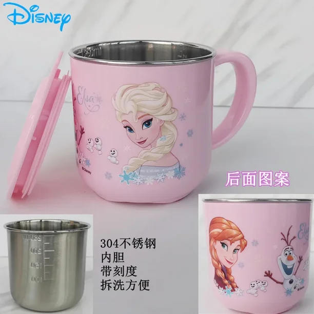 Disney-taza de leche de acero inoxidable para niños, vaso de dibujos animados de princesa Frozen, Elsa, Mickey, Minnie Mouse, Dumbo, regalo de Navidad, 2022