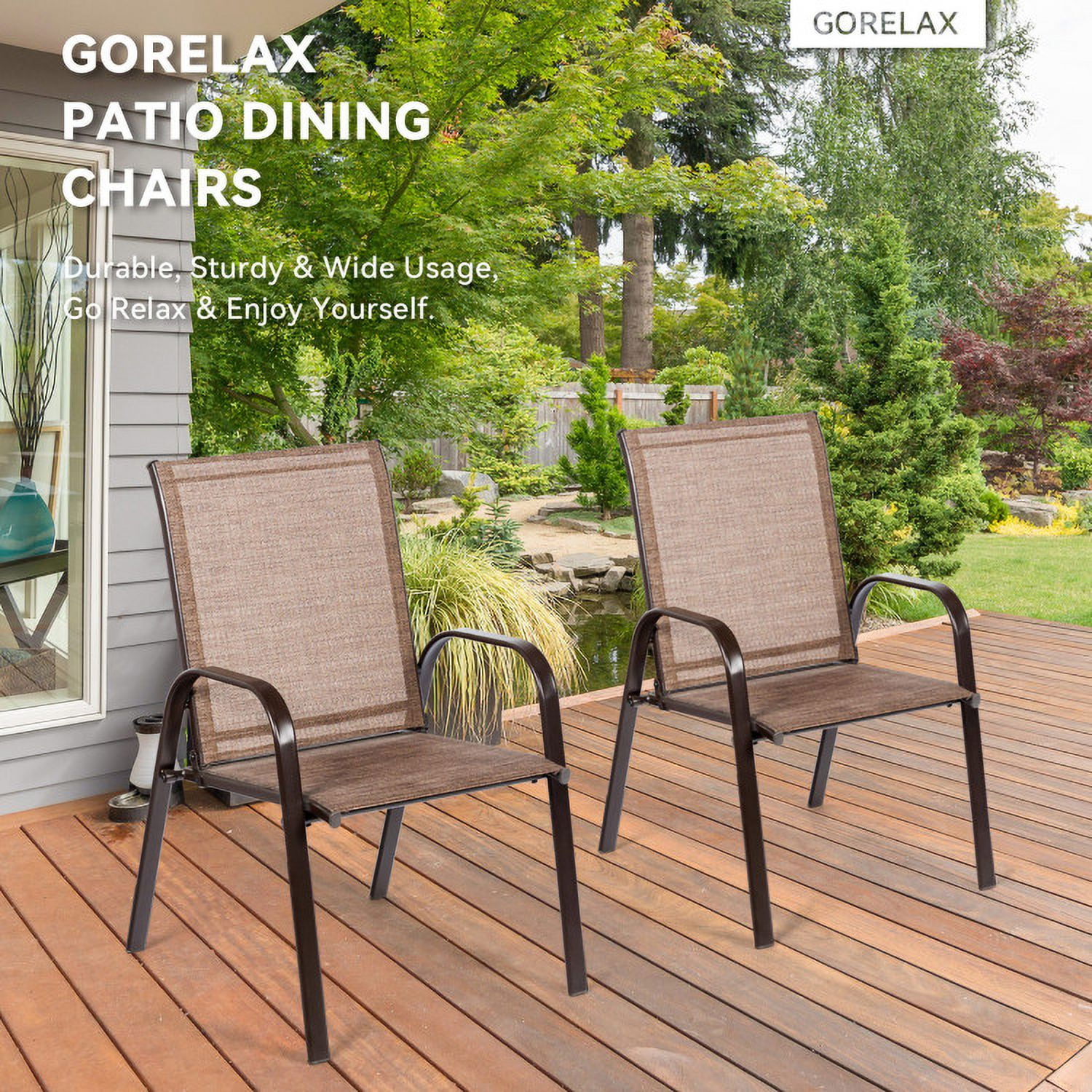 Aimee Lii 2 Pcs Patio Chairs Outdoor Dining Chair with Armrest, Outdoor Patio Set, Brown
