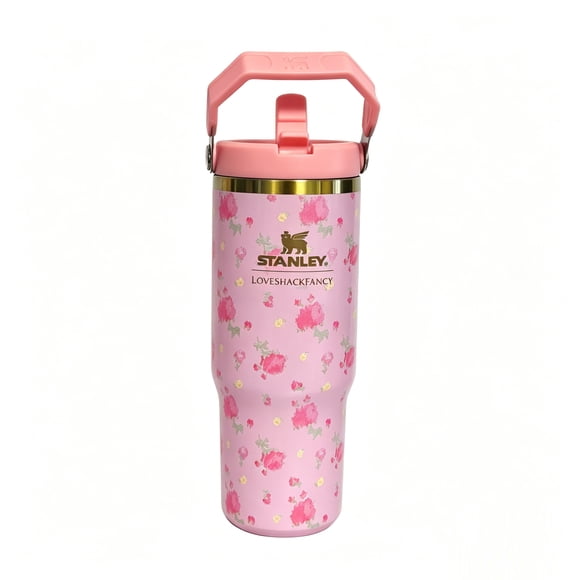 Stanley x LoveShackFancy IceFlow Flip Straw Tumbler 30oz Rosa Beaux Pink Limited Edition, Insulated Stainless Steel Travel Tumbler with Flip Straw & Carry Handle