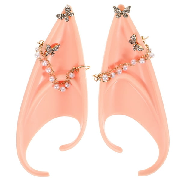 BRIGHTFUFU 1 par de orejas, cadena de perlas, orejas, accesorios para actuación en escenario, orejas de hadas