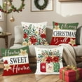 thumbnail image 6 of Lomyolo Merry Christmas Throw Pillow Covers Set of 4, 18x18 Inch Red Holiday Cushion Cases with Reindeer & Tree Print, Soft Xmas Decorations for Couch, Sofa, Winter Home Decor Gift, 6 of 6