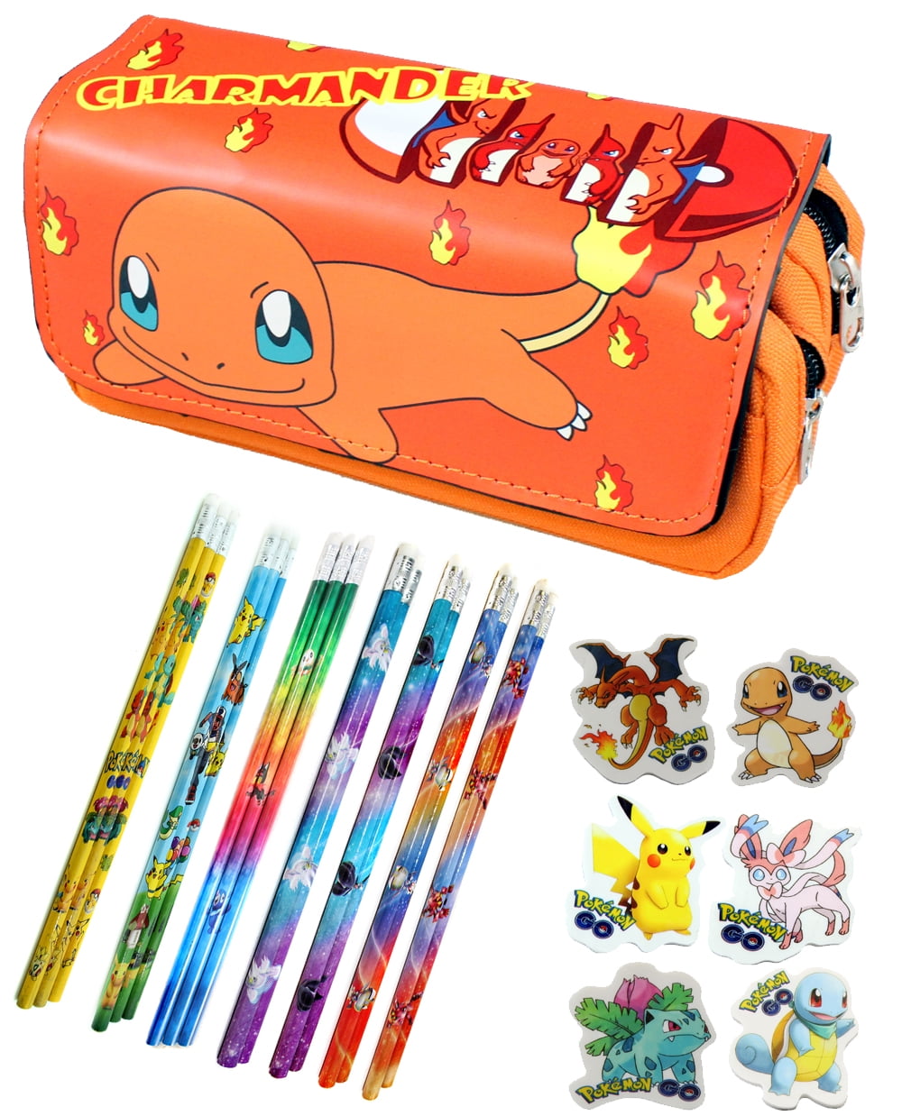 Pokemon Pencil Case Charmander with 3 Pokemon Pencils and Erasers