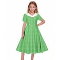 thumbnail image 6 of Mitankcoo Girls Plaid Dresses Double Button Short Sleeve A-Line Dress for Daily Casual Summer 5-14Y, 6 of 6