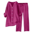 thumbnail image 1 of Conjuntos de 2 piezas para mujer: blusa de pierna ancha y pantalones elásticos. Camisa informal con cuello en V y bolsillos. Ropa urbana para todas las estaciones., 1 of 4