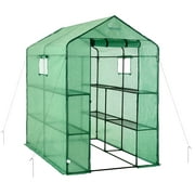 Machrus Ogrow Deluxe Walk-In Greenhouse with 2 Tiers and 8 Shelves - Green Cover