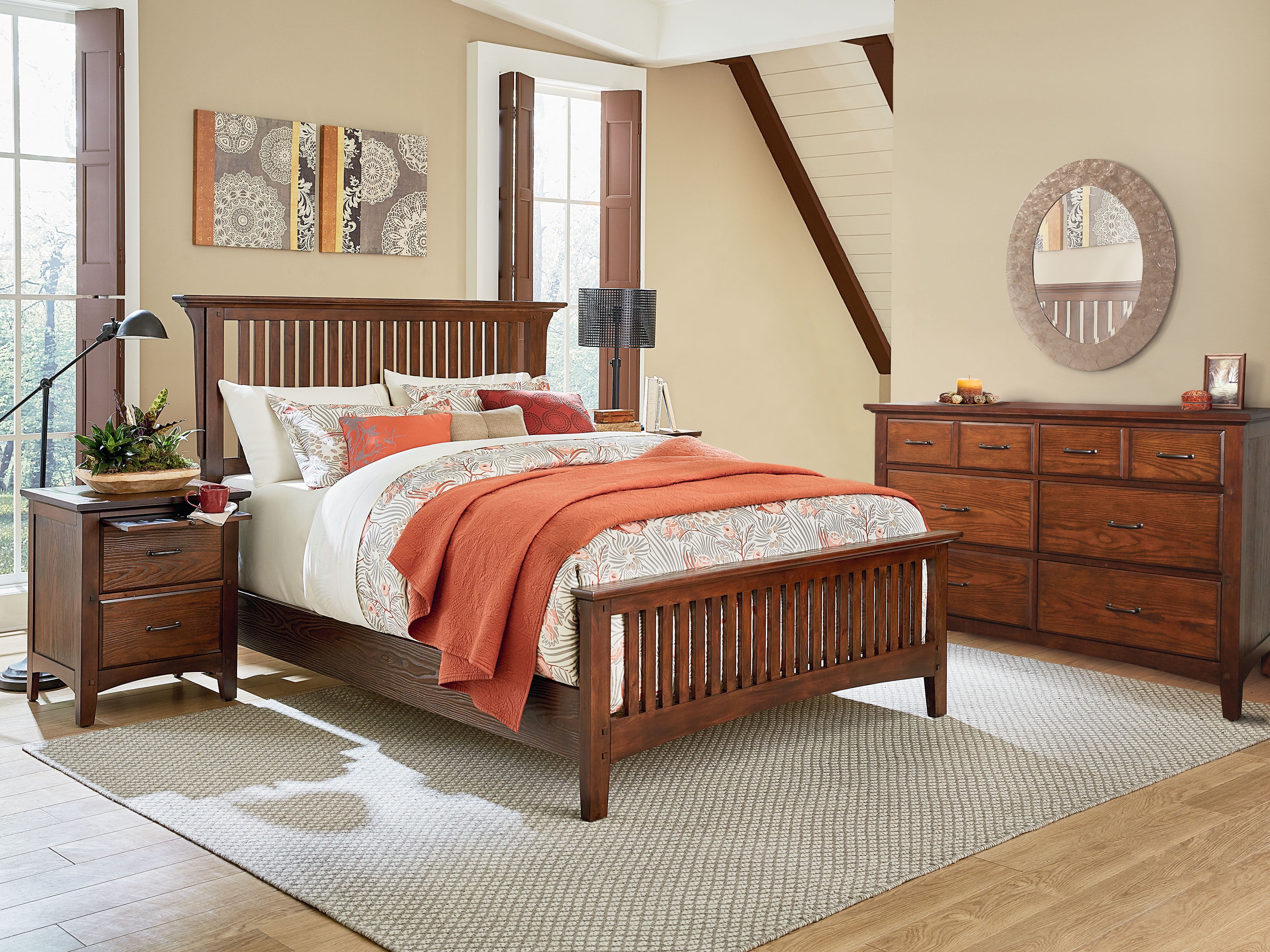 OSP Home Furnishings Modern Mission Queen Bedroom Set with 2 ...