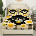 thumbnail image 4 of Erosebridal Honey Bee King Bed Sheets Set,Spring Daisy Flowers Sheet Set,Cute Bees Bedding Set,Black Grey Buffalo Plaid Flat Fitted Sheet,Nature Floral Top Sheet,4 Pcs, 4 of 5
