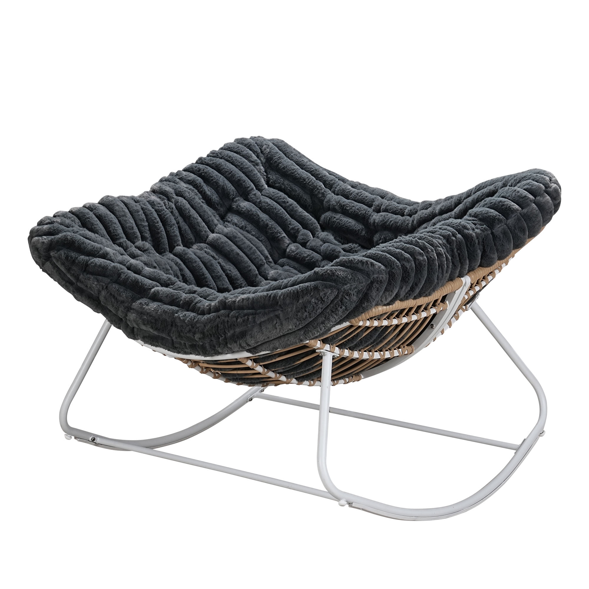 Large Papasan Rocking Chair 42"W x 44"D x 34"H - Heavy Duty Steel Frame with E-Coating, Handwoven PE Rattan, 4.9" Thick Plush Cushion