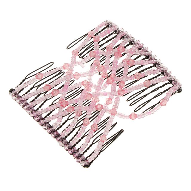 Prettyia Beads elástico doble peine Clips mujeres accesorios para el cabello Rosado Hugo Magic Beads Hair Peines