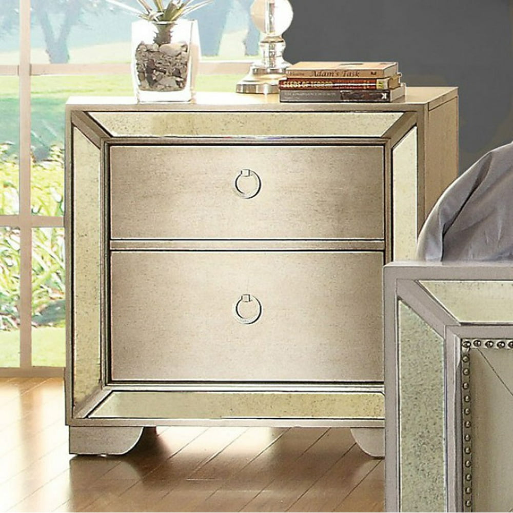 Loraine Night Stand With Antique Mirror, Silver Gray Finish Walmart