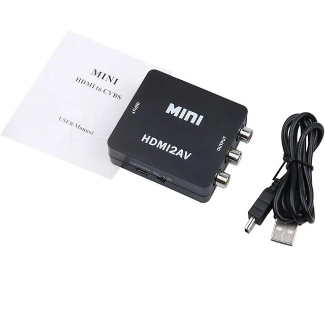 HUGFEGWE HD Video Converter Box HDMI-Compatible to RCA AV/CVSB Video 1080P Support NTSC PAL Output HDMI2AV Scaler Switch Adapter (Color : Black, Size : (=0.5m) CJB91-87125