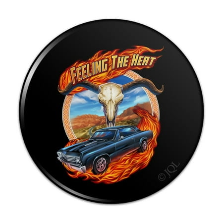 Hot Rod Muscle Classic Car Feeling Heat Steer Skull Pinback Button Pin