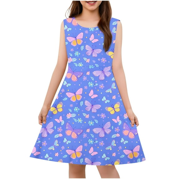 KkSLirnhs Girls Dresses Size 8 Toddler Kids Cute Flower Print Stretchy Camisole Sleeveless Dress A Line Dress 13 Years Multicolor