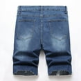 thumbnail image 4 of Lolmot Jean Shorts for Men Hole Mid Shorts Micro Denim Casual Elastic Waist Men's Five Point Slim Fit Jean, 4 of 5