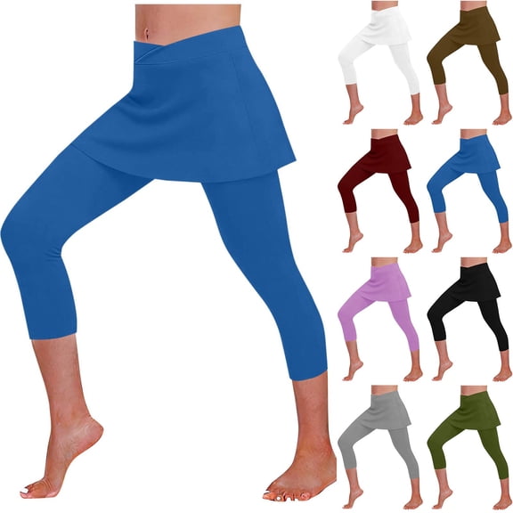 VBVC No Boundarie Women's Skirted Leggings Capris,Yoga Golf Pants For Women,Ladies High Waisted Skort with Attached Skirt,Blue,S-2XL