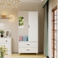 thumbnail image 4 of Idealcabin Freestanding Wardrobe Armoire With Drawers, Bedroom Wardrobe Closet for Hanging Clothes, Wood Cabinet with Shelves, 4 of 9