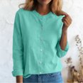 thumbnail image 2 of Cdudpw Womens Tops Short Sleeve Shirts Buttons V Neck Fall Fashion Outfits Plus Size Blouses Dressy Casual(Mint Green,L), 2 of 7