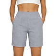 thumbnail image 2 of Dwellite Bermuda Long Shorts for Women Cotton linen Athletic Sweat Tummy Control Casual Lounge Summer Light Gray L, 2 of 5