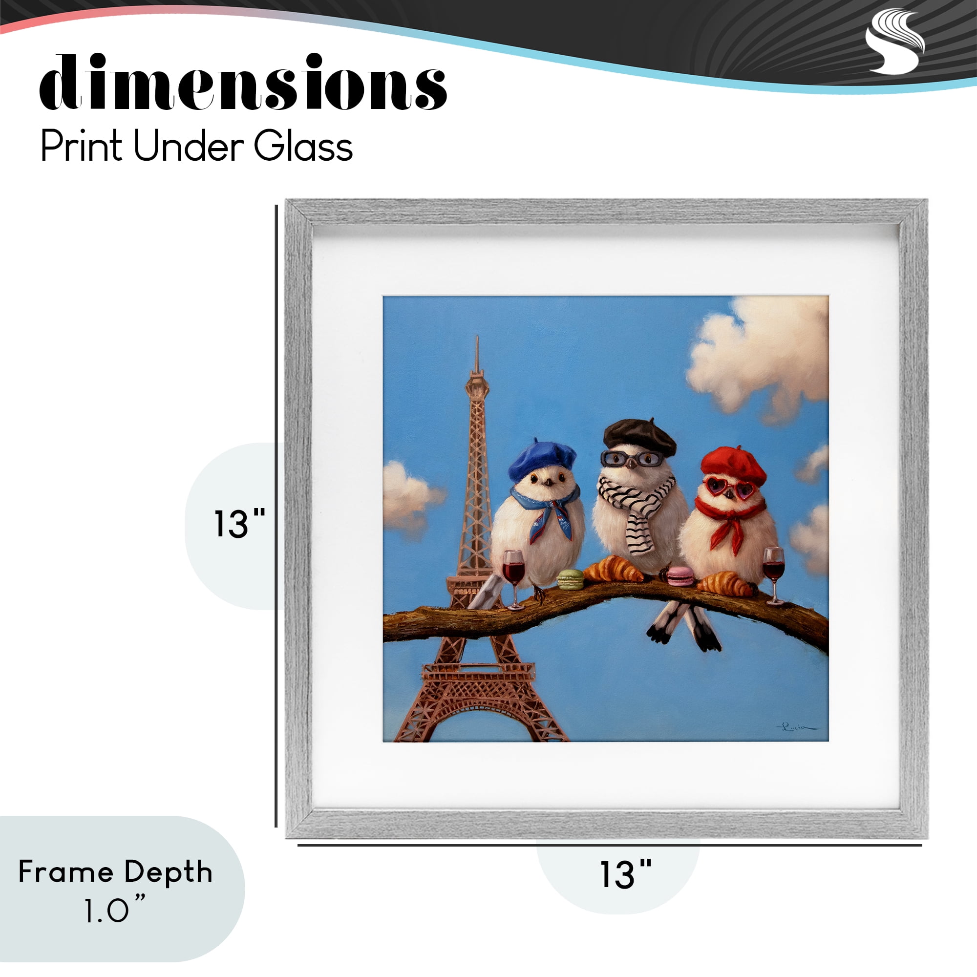 Stupell Industries Parisian Chic Birds in Paris Gray Framed Print Under Glass, design by Lucia Heffernan