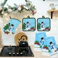 thumbnail image 7 of Snowman Blue Christmas Kitchen Linen Set of 5 – 2 Kitchen Towels 2 Pot Holders 1 Oven Mitt – Holiday Kitchen Decor Washable Heat Resistant Christmas Gift w/ Bonus Xmas Spatula Set & Candy, 7 of 7
