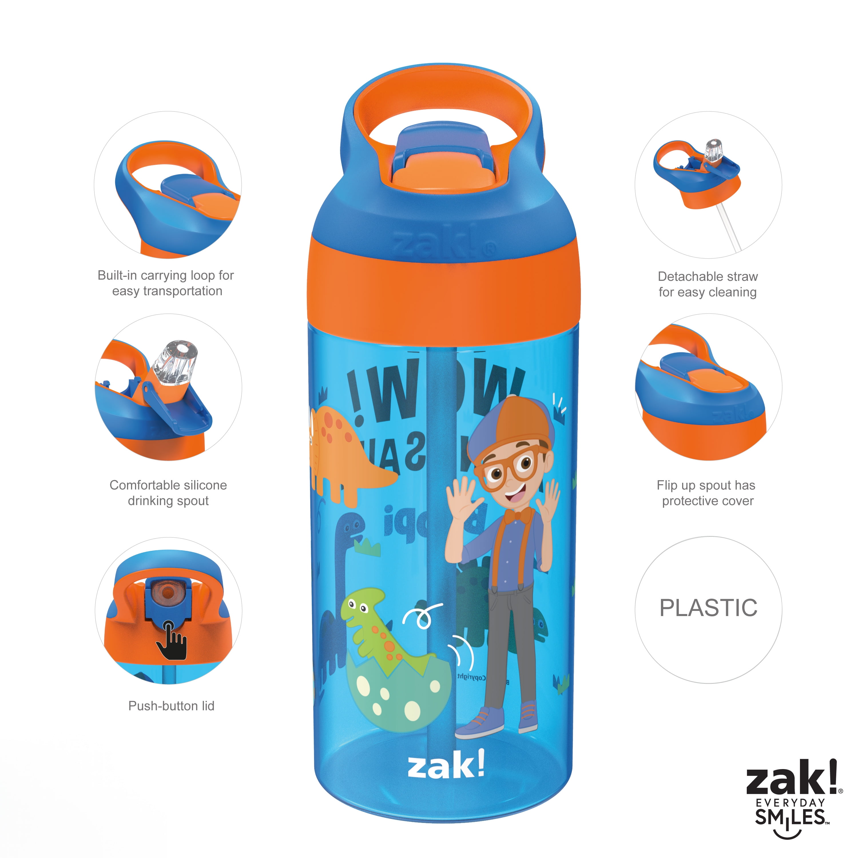 Zak Designs 14oz Stainless Steel Kids' Water Bottle with Antimicrobial Spout 'Blippi