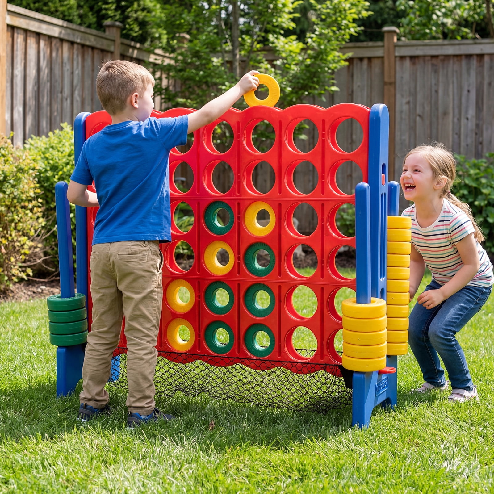 Costway 4-to-Score Giant Game Set 4-in-a-Row Connect Game with Storage Net for Kids & Adult