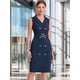 thumbnail image 2 of Vestido de oficina de trabajo con cinturón y solapa con muescas sin mangas para mujer Azul marino XL, 2 of 5