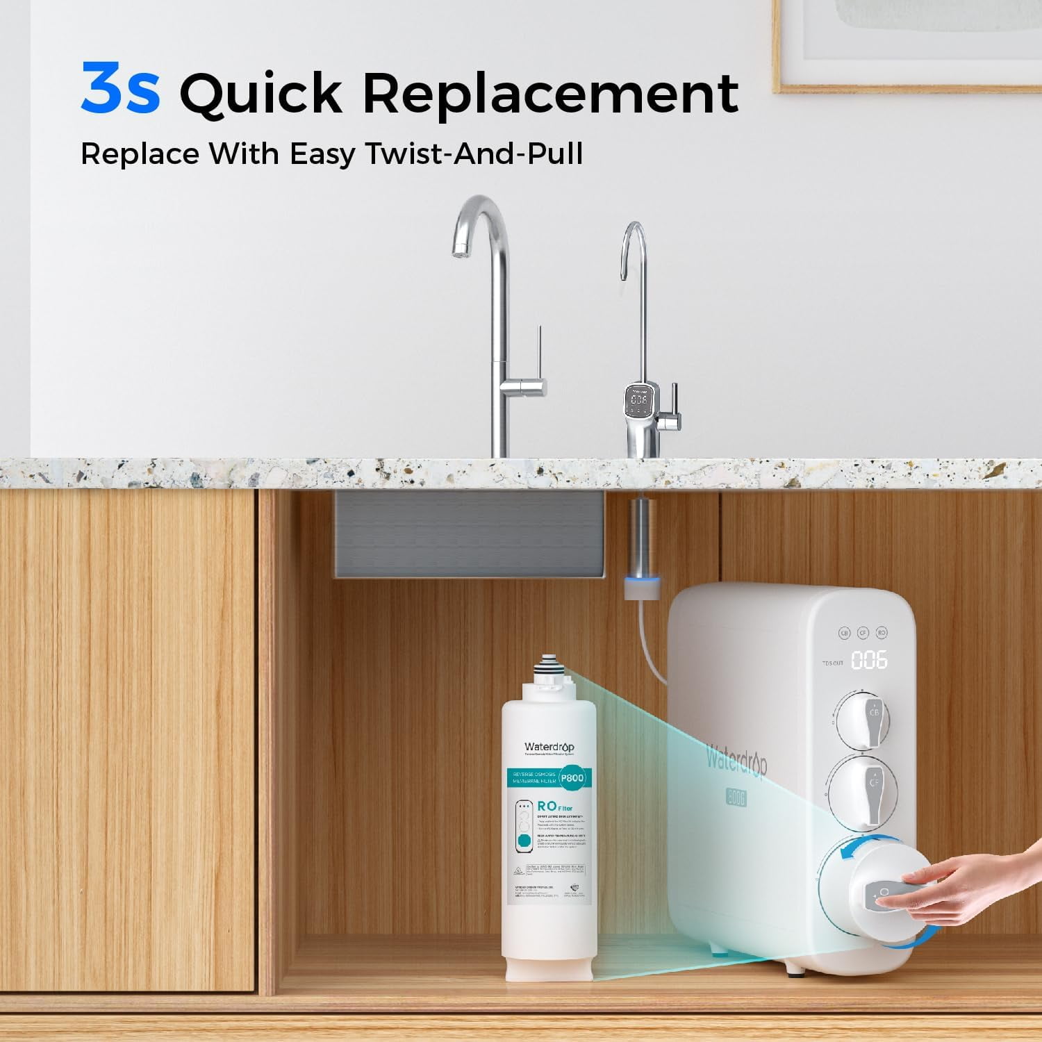 Waterdrop WD-G3P800-N2RO Filter, Replacement for WD-G3P800-W Tankless Reverse Osmosis System, Reduce PFAS, 2-year Lifetime